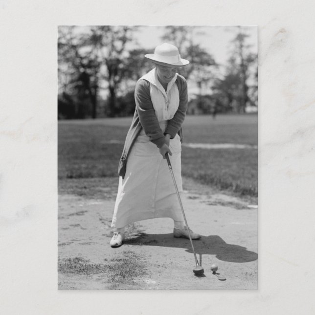Woman Golfing, Vintage 1910s Postcard (Front)