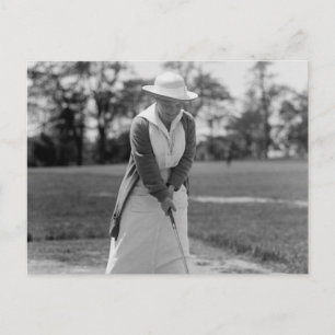 Woman Golfing, Vintage 1910s Postcard