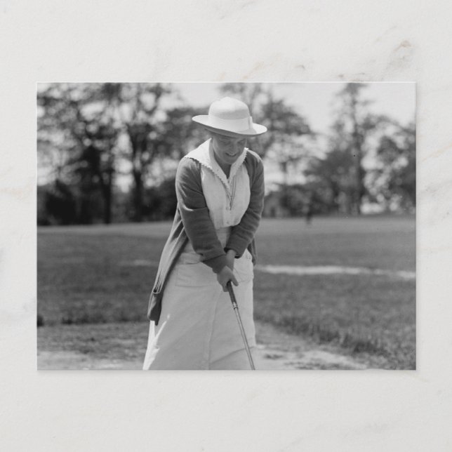 Woman Golfing, Vintage 1910s Postcard (Front)