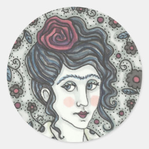 WOMAN, GOTHIC ROSE PORTRAIT STICKERS Round SHEET