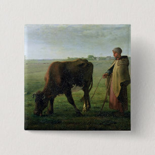 Woman Grazing her Cow, 1858 15 Cm Square Badge