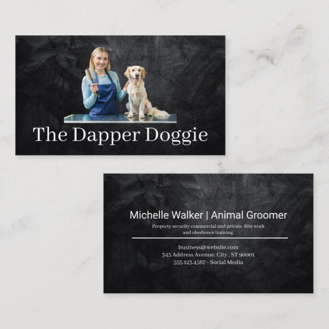 Woman Grooming Cute Doggie Business Card (Front/Back)