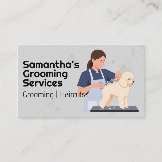 Woman Grooming Doggie  Business Card (Front)