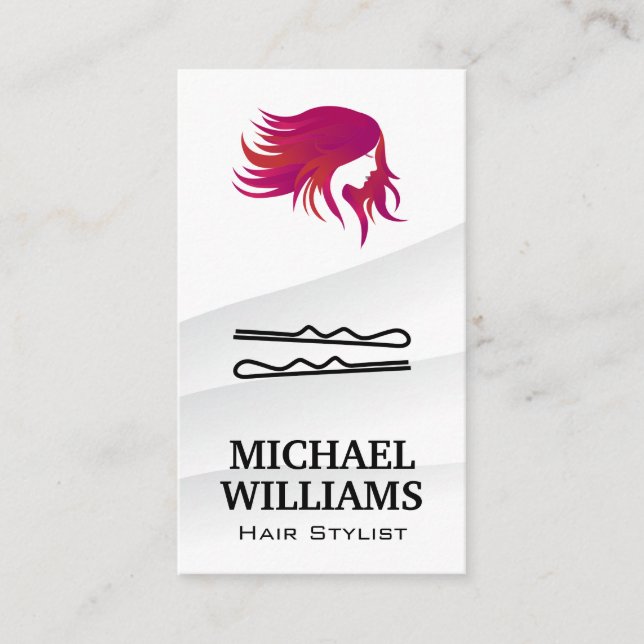 Woman Hair Flowing Logo | Hair Pins Appointment Card (Front)