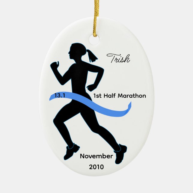 Woman Half Marathon Runner Ornament (Front)