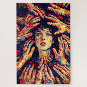 Woman Hands Covering Face Intense Emotional  Jigsaw Puzzle