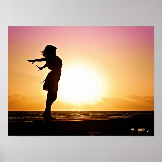 Woman Happiness At Beach Sunset Poster (Front)