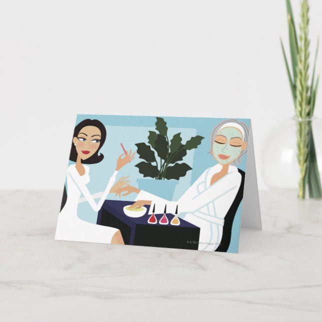 Woman having manicure and facial at spa card (Front)