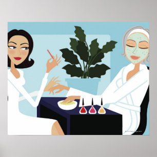 Woman having manicure and facial at spa poster
