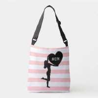 Woman & heart black silhouette on pink & white