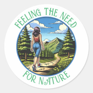 Woman Hiking a Nature Trial Classic Round Sticker