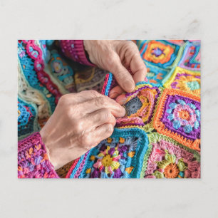 Woman Holding a Crocheted Coin Purse Made From Gra Postcard