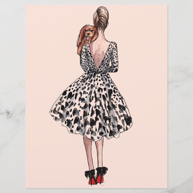 Woman holding a dog fashion illustration (Front)