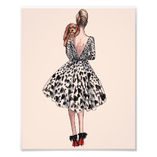 Woman holding a dog fashion illustration photo print