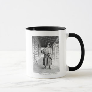 Woman holding a rifle on a porch mug