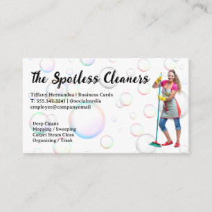 Woman Holding Broom Business Card