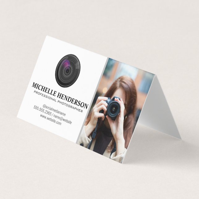 Woman Holding Camera Taking Photo Business Card (Front)
