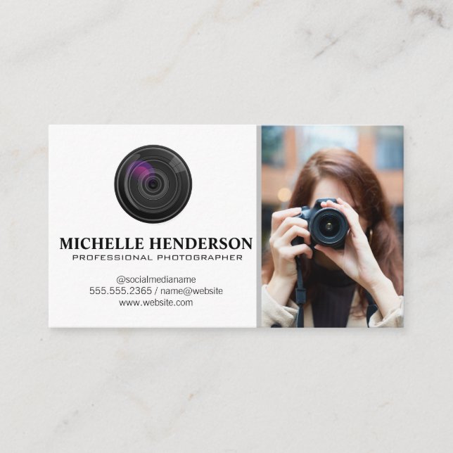 Woman Holding Camera Taking Photo Business Card (Front)