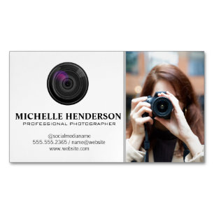 Woman Holding Camera Taking Photo Magnetic Business Card