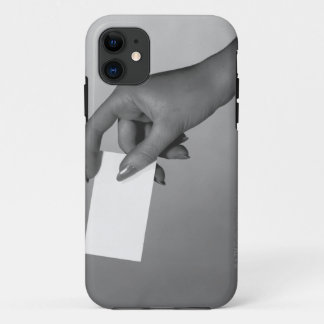 Woman Holding Card iPhone 11 Case