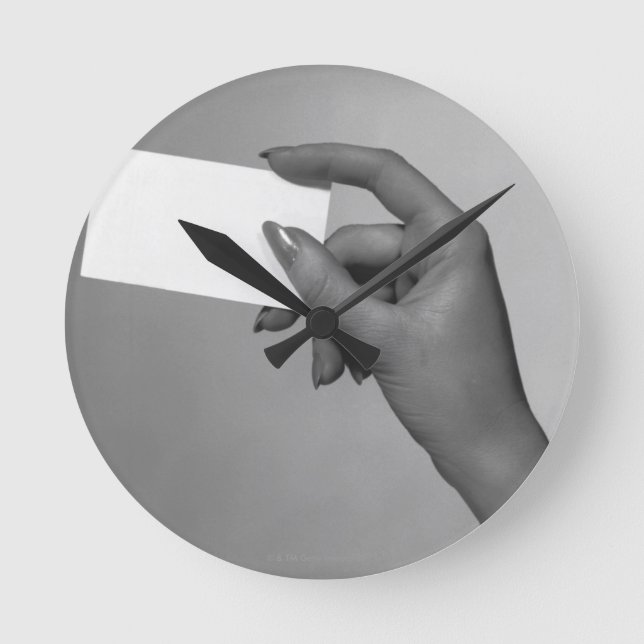 Woman Holding Card Round Clock (Front)