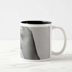 Woman Holding Card Two-Tone Coffee Mug