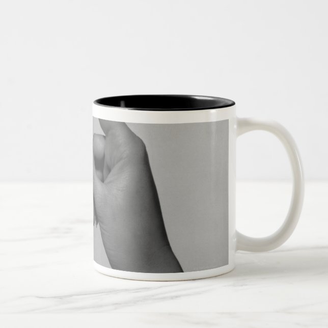 Woman Holding Card Two-Tone Coffee Mug (Right)