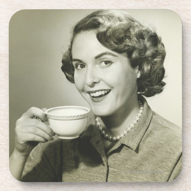 Woman Holding Cups Coaster (Front)