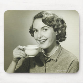 Woman Holding Cups Mouse Mat