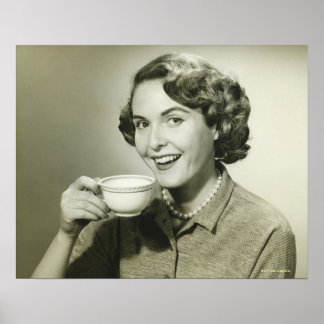 Woman Holding Cups Poster
