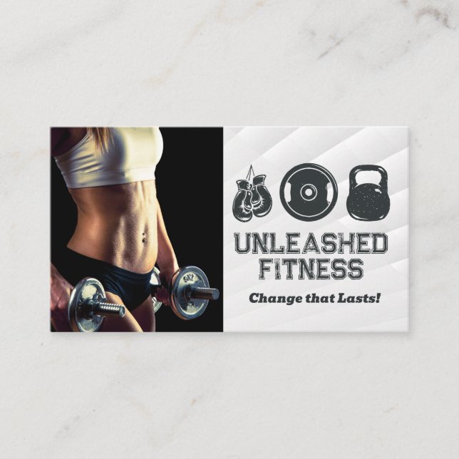 Woman Holding Dumbbells | Gym Equipment Icons Business Card (Front)
