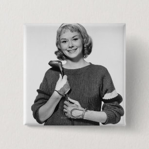 Woman Holding Golf Club 15 Cm Square Badge