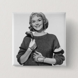 Woman Holding Golf Club 15 Cm Square Badge