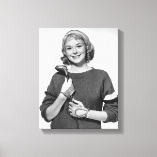 Woman Holding Golf Club Canvas Print