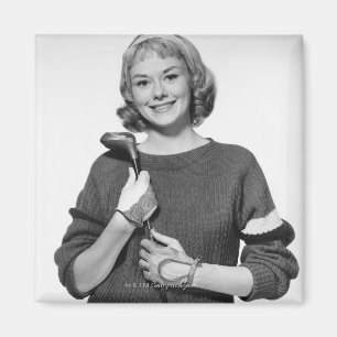 Woman Holding Golf Club Magnet