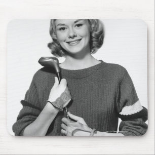 Woman Holding Golf Club Mouse Mat