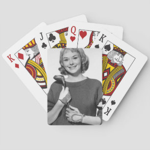 Woman Holding Golf Club Playing Cards