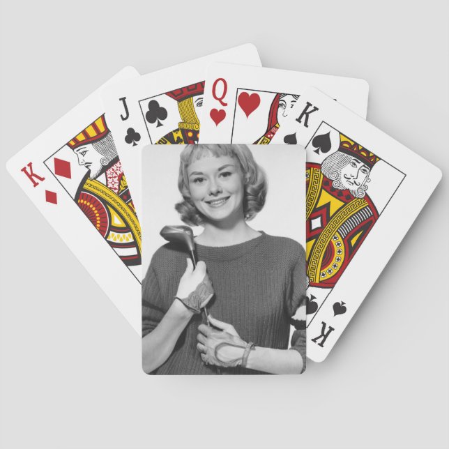 Woman Holding Golf Club Playing Cards (Back)