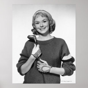 Woman Holding Golf Club Poster