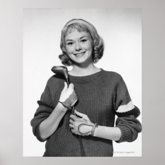 Woman Holding Golf Club Poster