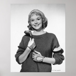 Woman Holding Golf Club Poster