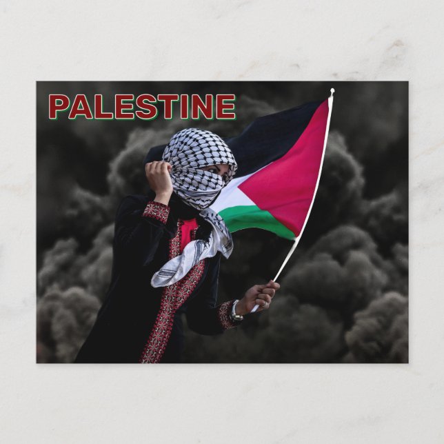 Woman Holding Palestinian Flag Postcard (Front)
