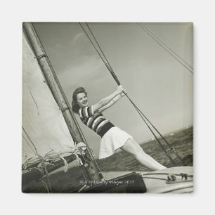 Woman Holding Rigging on Yacht Magnet