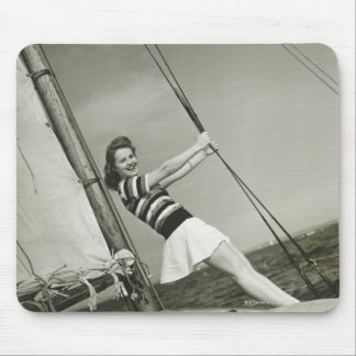 Woman Holding Rigging on Yacht Mouse Mat