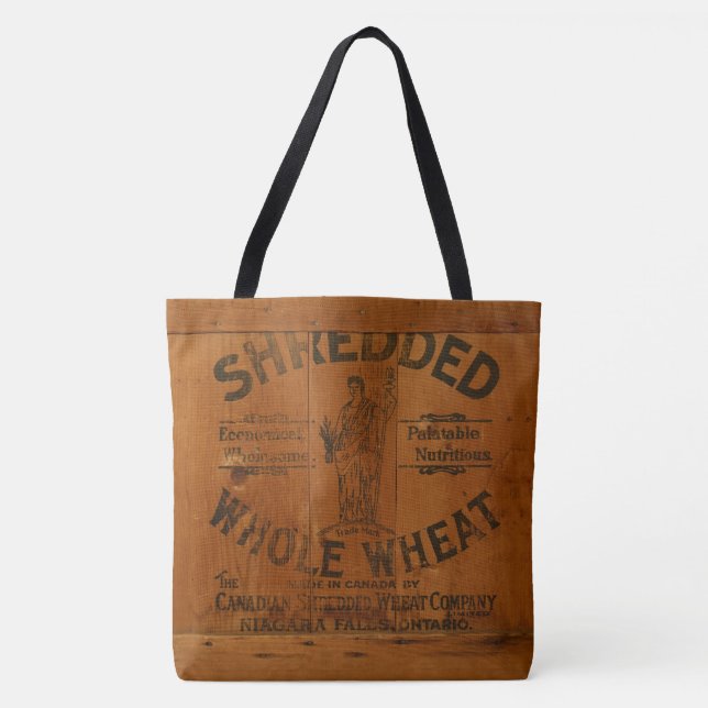 Woman Holding Sheaf of Wheat Antique Wood Crate Tote Bag (Front)
