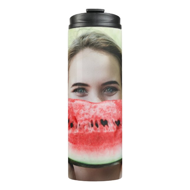 Woman holding sliced watermelon thermal tumbler (Front)