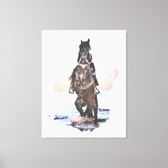 *~* Woman  Horse Beach AR22 Equine Watercolor Canvas Print (Front)