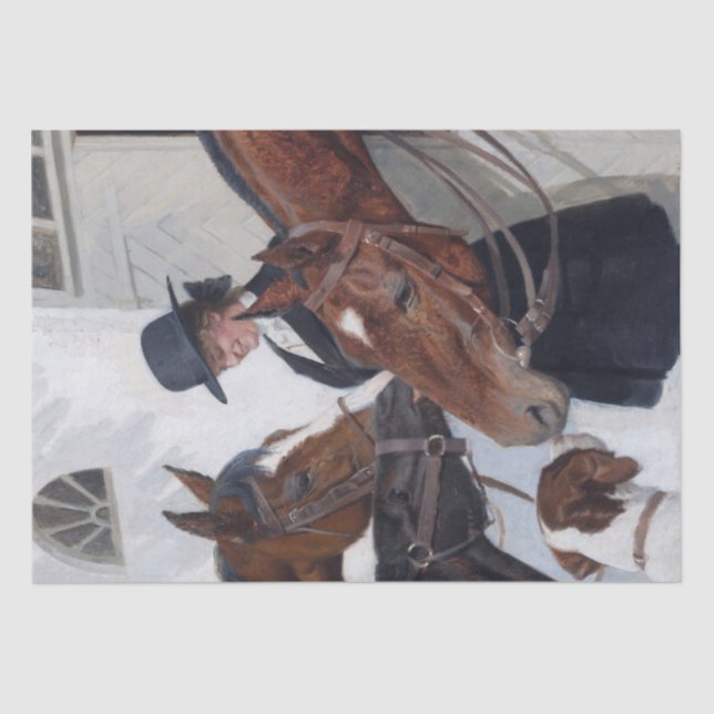 Woman Horse Vintage Painting Tissue Paper (Front)
