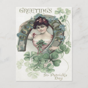 Woman Horseshoe Shamrock Forget-Me-Not Postcard