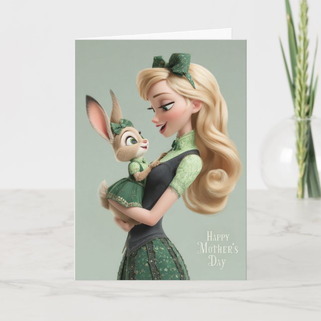 Woman Hugging Baby Bunny Girl - Happy Mother's Day Card (Front)